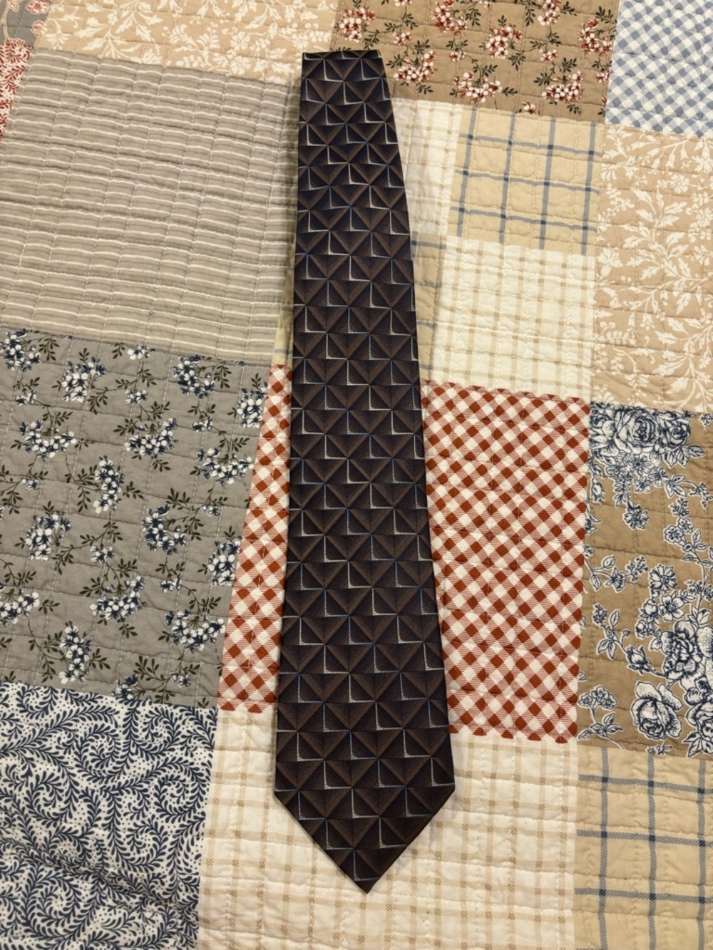 Men's Textured Geometric Tie in Dark Brown